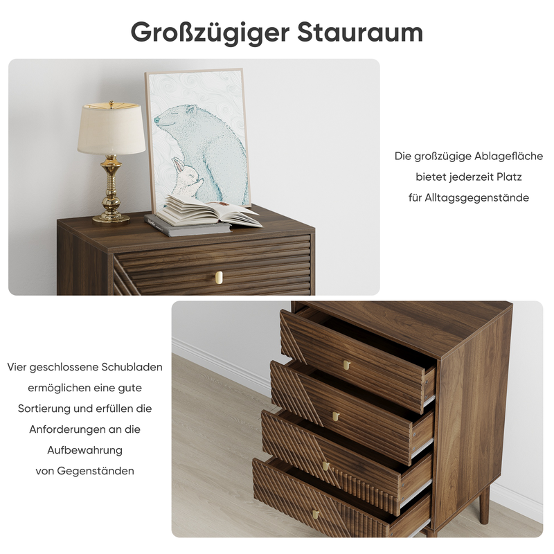 Commode style rétro 4 tiroirs avec design géométrique SUSTAIN