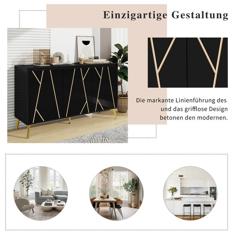 Buffet moderne noir avec motif géométrique accents dorés ENDOCRINE