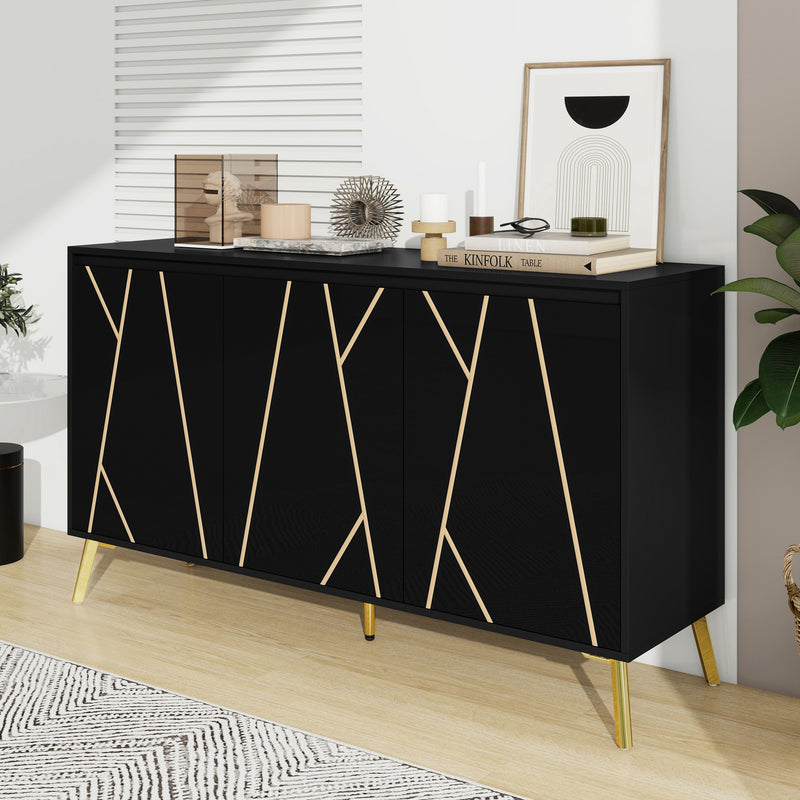 Buffet moderne noir avec motif géométrique accents dorés ENDOCRINE