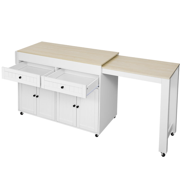Îlot de cuisine mobile multifonctionnel avec plateau rétractable 2 tiroirs et 4 portes CAPSID