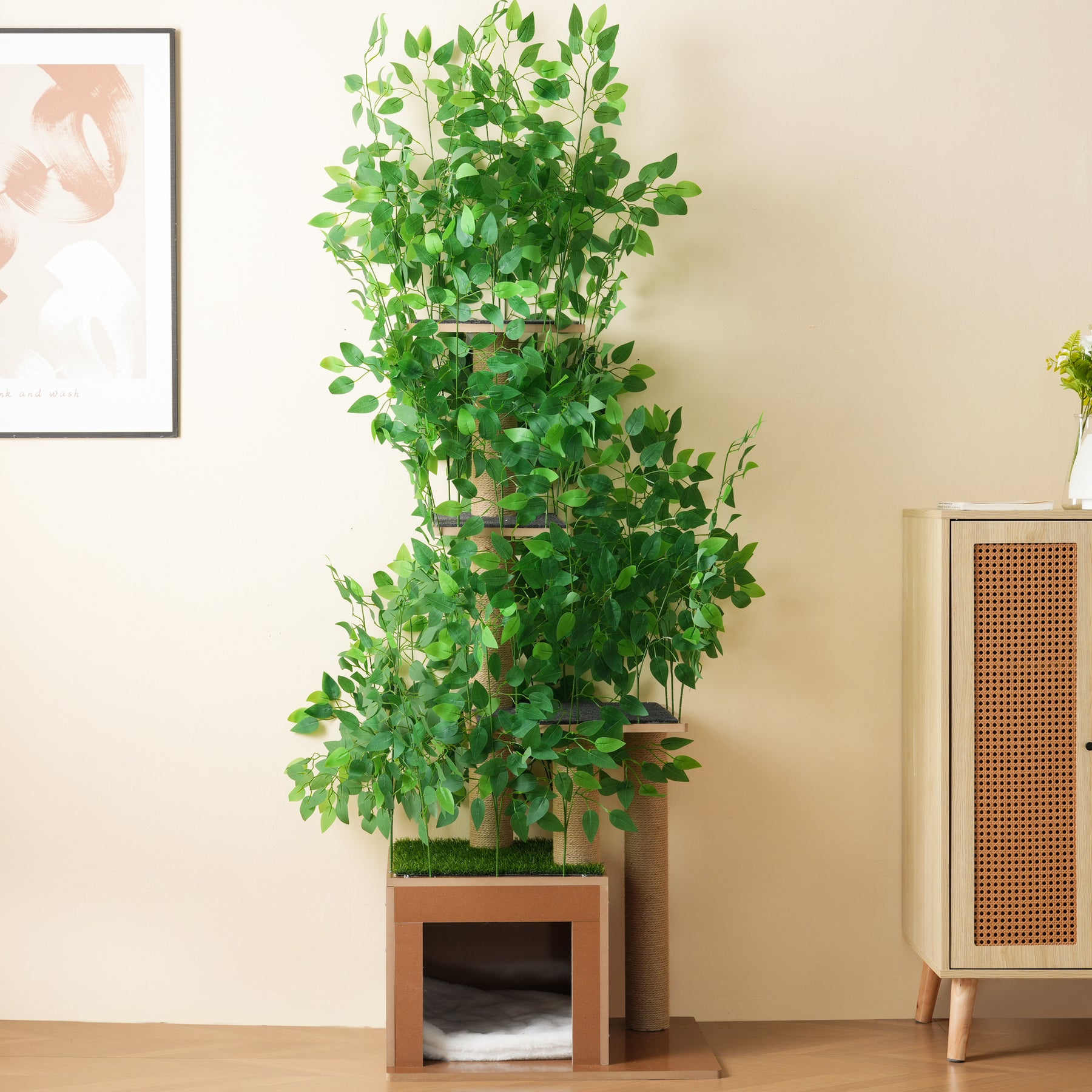 Arbre à chat plant vert, feuilles amovibles 4 plateformes stable et ét ...