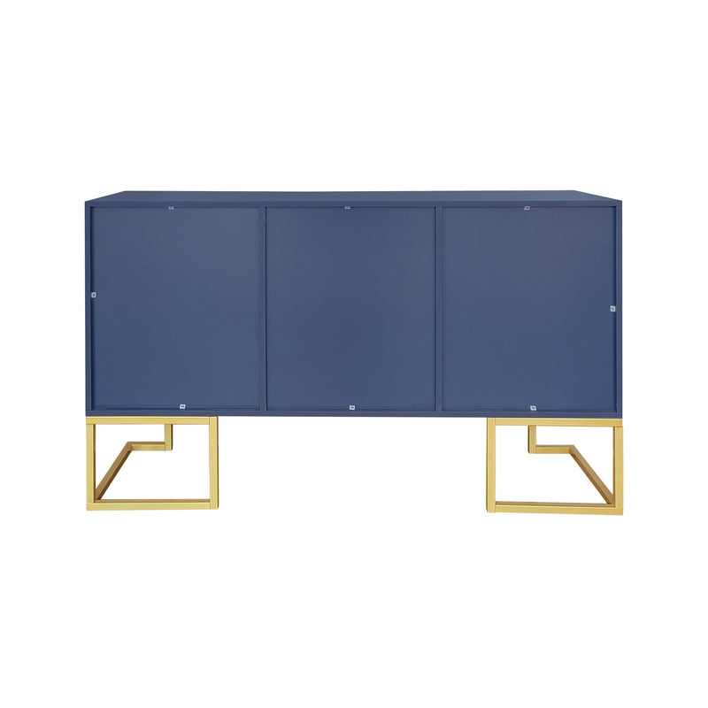 Commode buffet haut avec 3 portes bleu marine motif de forme U H81/B138/T40 CRUUGREN BLUE