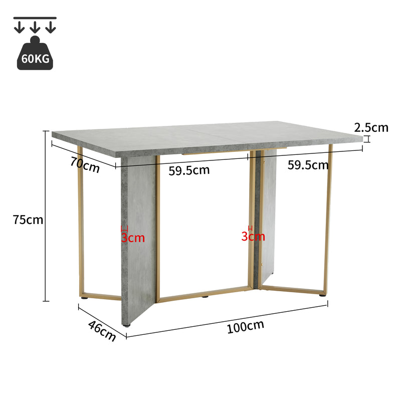 Table de salle à manger élégante effet ciment avec pieds en métal 70*119 cm KAURCON