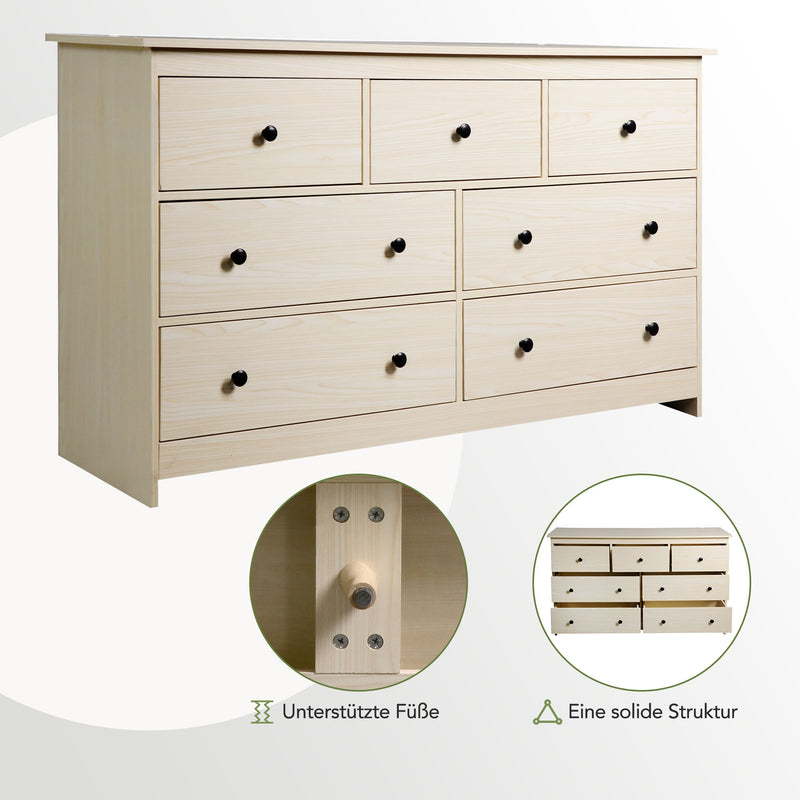 Buffet commode armoire rangement avec 7 tiroirs beige 140*40*89 cm NUURCIL BEIGE