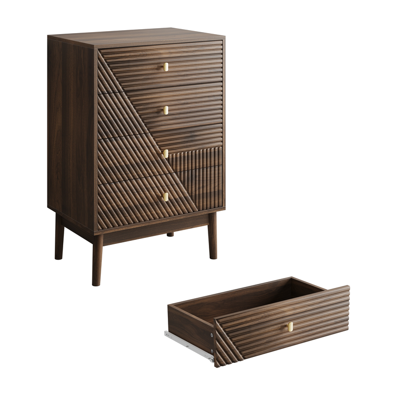 Commode style rétro 4 tiroirs avec design géométrique SUSTAIN