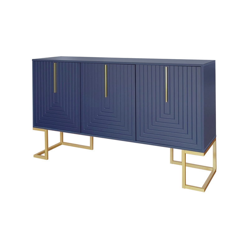 Commode buffet haut avec 3 portes bleu marine motif de forme U H81/B138/T40 CRUUGREN BLUE