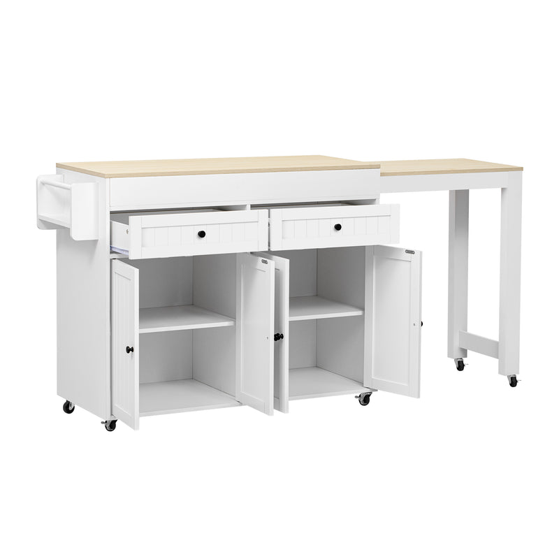 Îlot de cuisine mobile multifonctionnel avec plateau rétractable 2 tiroirs et 4 portes CAPSID