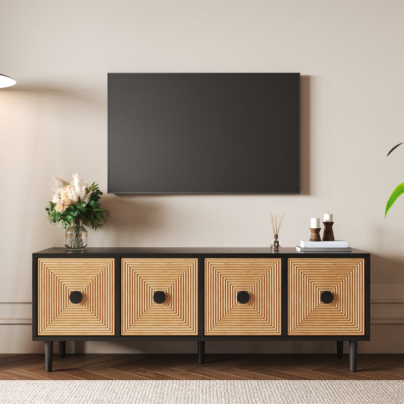 Meuble TV moderne effet bois bambou noir 150x38x55 cm Diestru