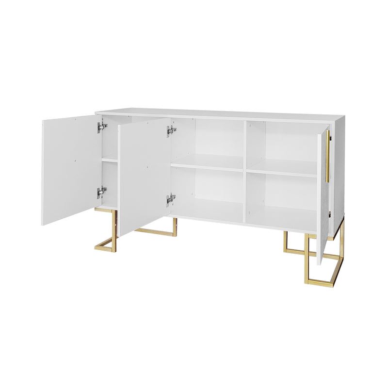 Commode buffet haut avec 3 portes blanc motif de forme U H81/B138/T40 CRUUGREN WHITE