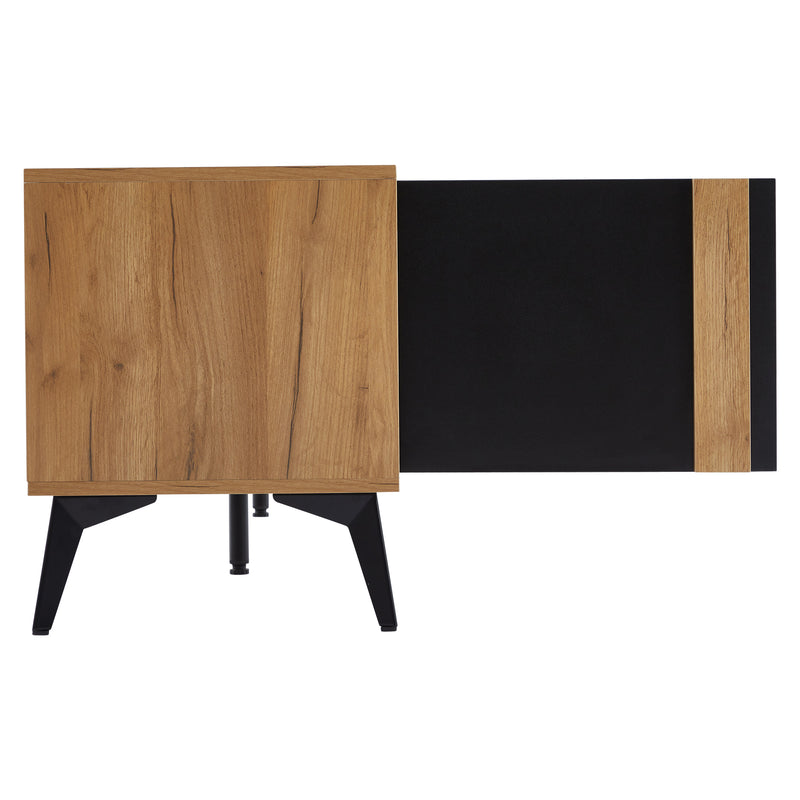 Meuble TV marron rustique effet bois et noir avec porte et compartiment ouvert ICAN