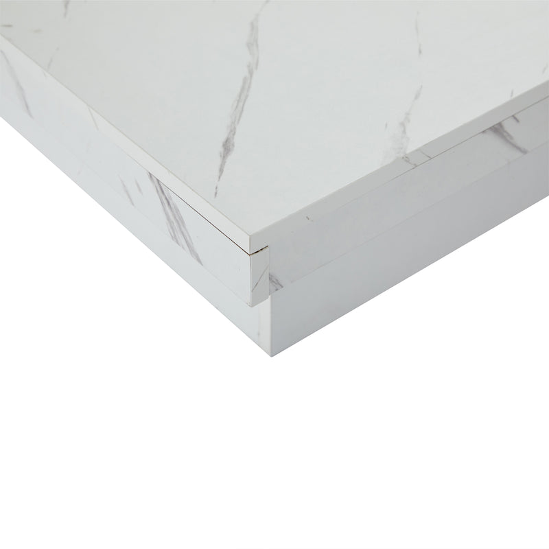 Table basse carrée moderne blanche effet marbre 4 tiroirs plateau coulissant 90x90x25cm Khekried