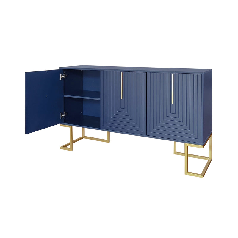 Commode buffet haut avec 3 portes bleu marine motif de forme U H81/B138/T40 CRUUGREN BLUE