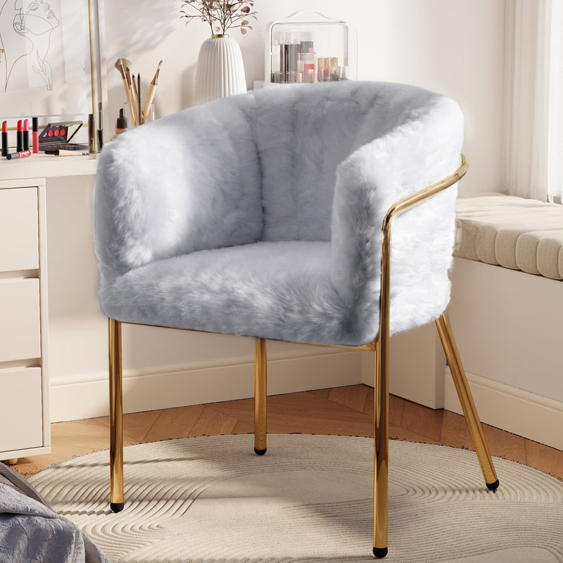 Chaise designe luxe duvet imitation lapin, gris KUNKROI GREY