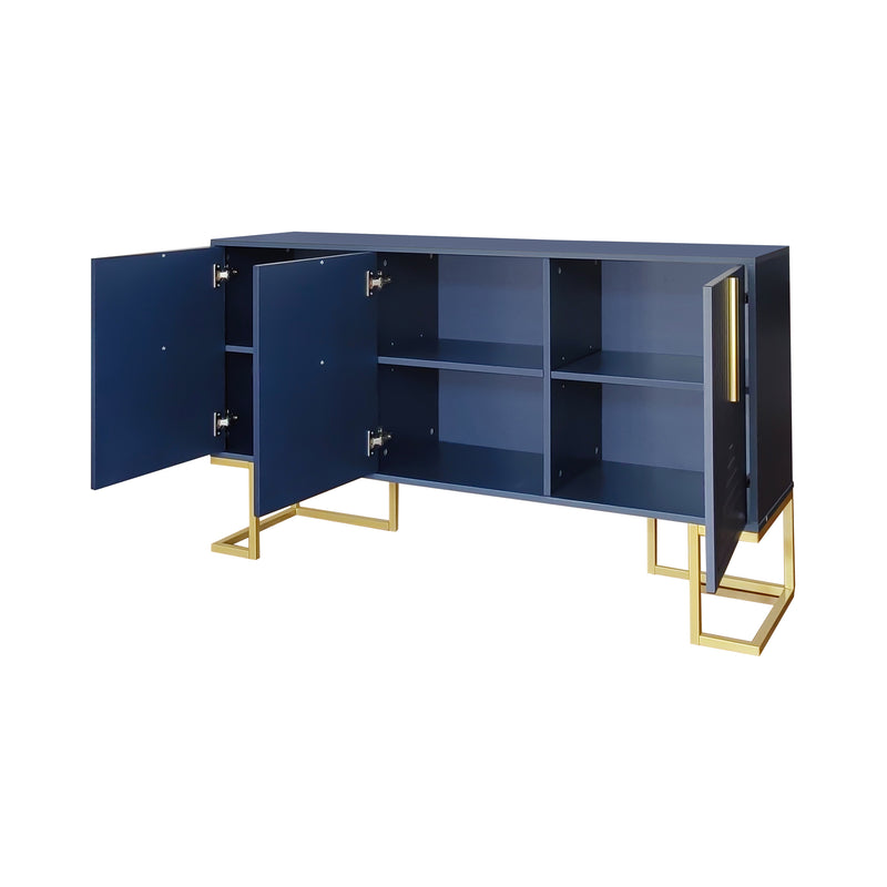 Commode buffet haut avec 3 portes bleu marine motif de forme U H81/B138/T40 CRUUGREN BLUE