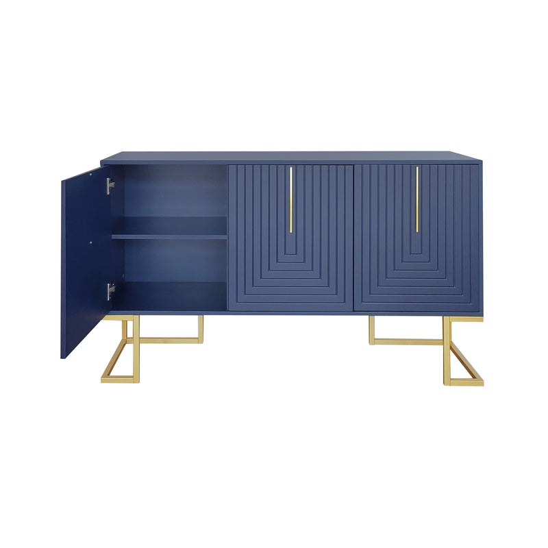 Commode buffet haut avec 3 portes bleu marine motif de forme U H81/B138/T40 CRUUGREN BLUE