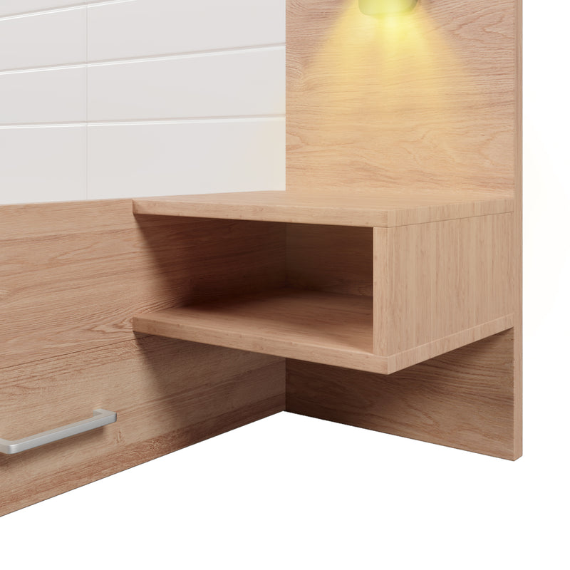 Lit double king effet bois avec 2 tiroirs lampe de lecture avec chargement USB chêne/blanc 180 x 200 cm (sans matelas) Biphraed