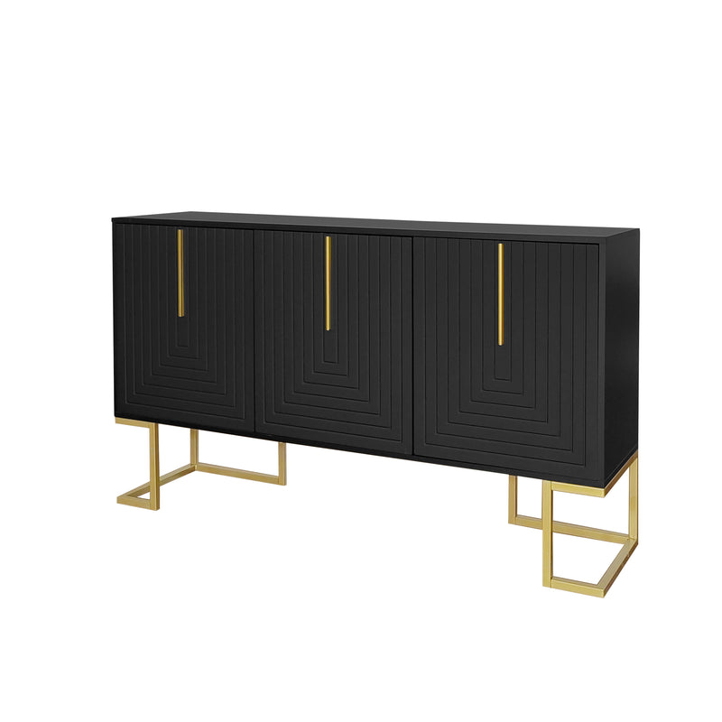 Commode buffet haut avec 3 portes noir mat motif de forme U H81/B138/T40 CRUUGREN BLACK