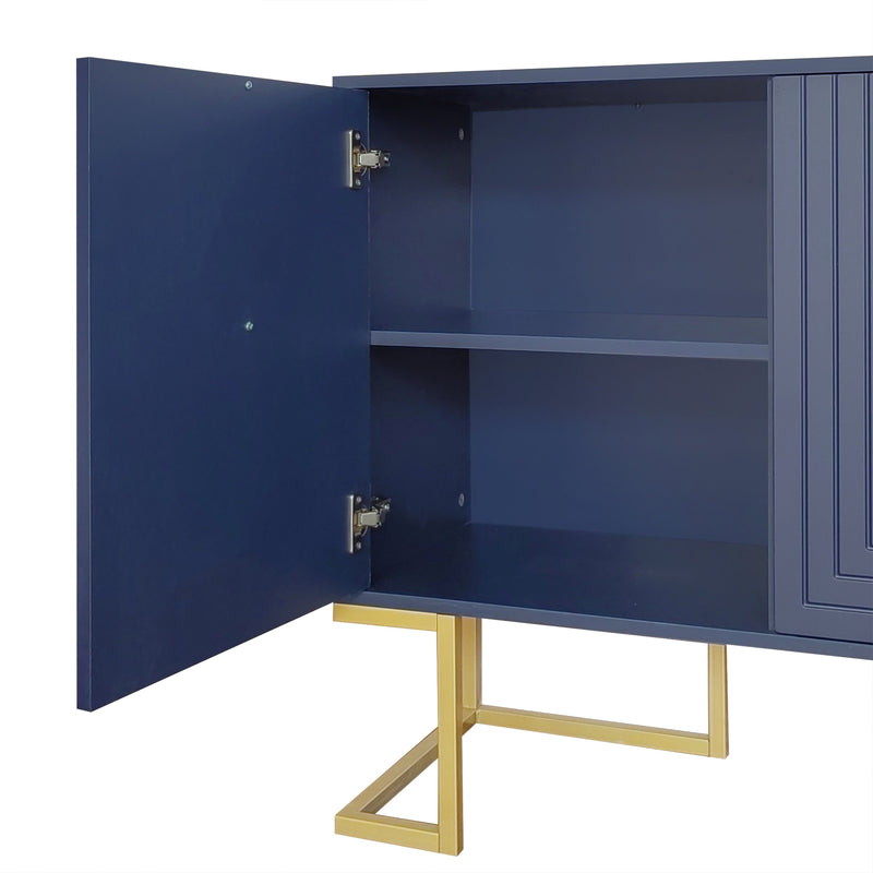 Commode buffet haut avec 3 portes bleu marine motif de forme U H81/B138/T40 CRUUGREN BLUE