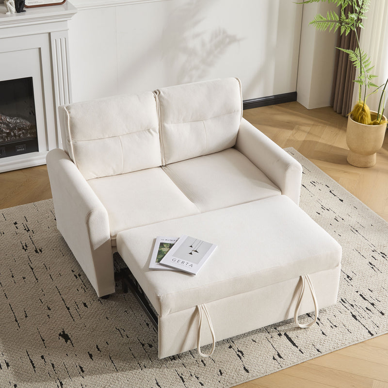 Canapé-lit convertible 2 places velours beige clair, dossier 5 positions RIDGEGLEN