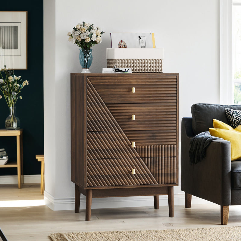 Commode style rétro 4 tiroirs avec design géométrique SUSTAIN