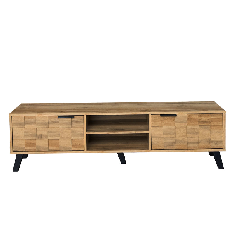 Meuble TV moderne effet bois avec 2 portes et 2 compartiments ouverts 160x35x45cm Dhaasti