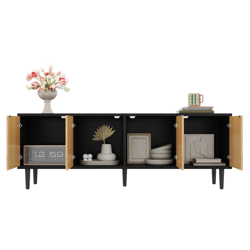 Meuble TV moderne effet bois bambou noir 150x38x55 cm Diestru