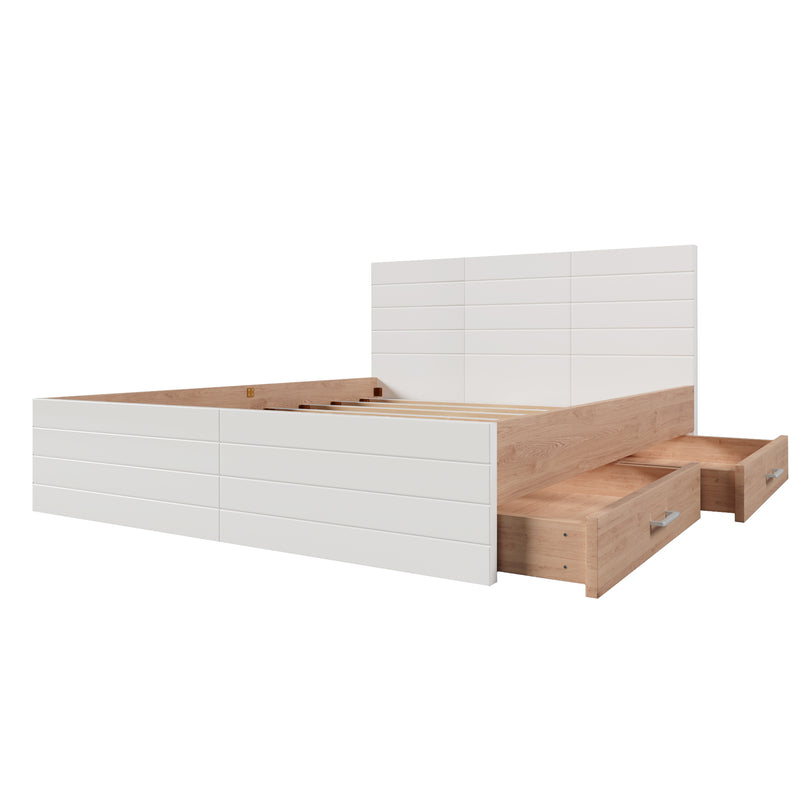 Cadre de lit queen blanc scandinave avec 2 tiroirs de rangement sous le lit 160*200cm (matelas non inclus) MRNA