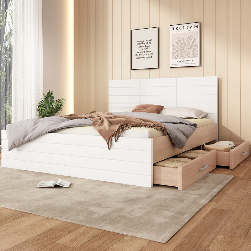 Cadre de lit queen blanc scandinave avec 2 tiroirs de rangement sous le lit 160*200cm (matelas non inclus) MRNA