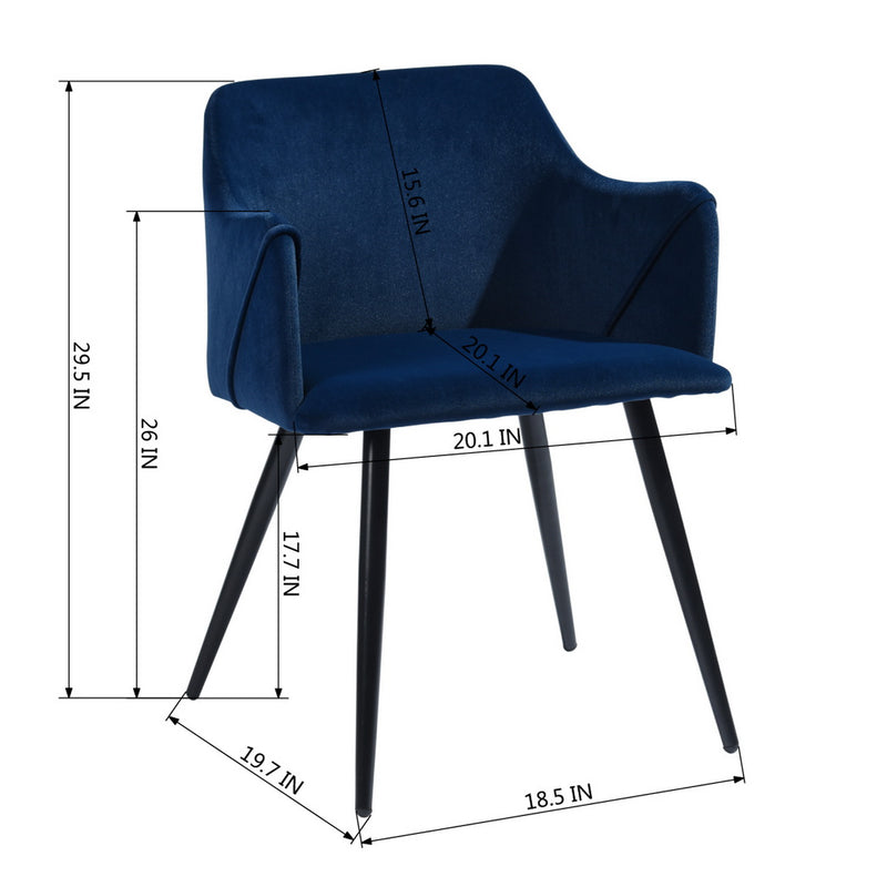 Lot de 2 chaises de salle à manger scandinaves tissu bleu marine pieds noir ALDRIDGE FROSTED BLUE
