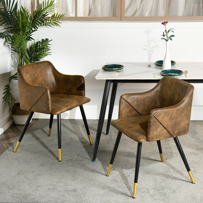 Lot de 2 chaises salle à manger rétro industriel PU synthétique accoudoir ALDRIDGE VINTAGE BROWN UKFR