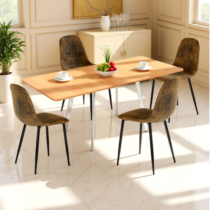 Ensemble de salle à manger extensible élégant avec une table à manger extensible avec un plateau effet bois naturel et des chaises en faux suède ALUS+CHARLTON SUEDE BROWN