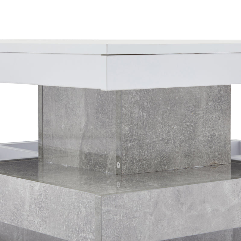 Table basse double plateau brillant pivotant à 360° en blanc et effet marbre grise clair 70*70cm ACHO
