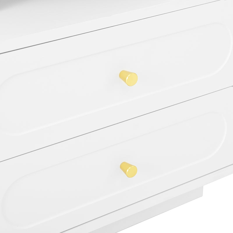 Table de chevet blanche avec éclairage LED, 2 tiroirs et rangement ouvert 50x40x60cm ACTUATOR