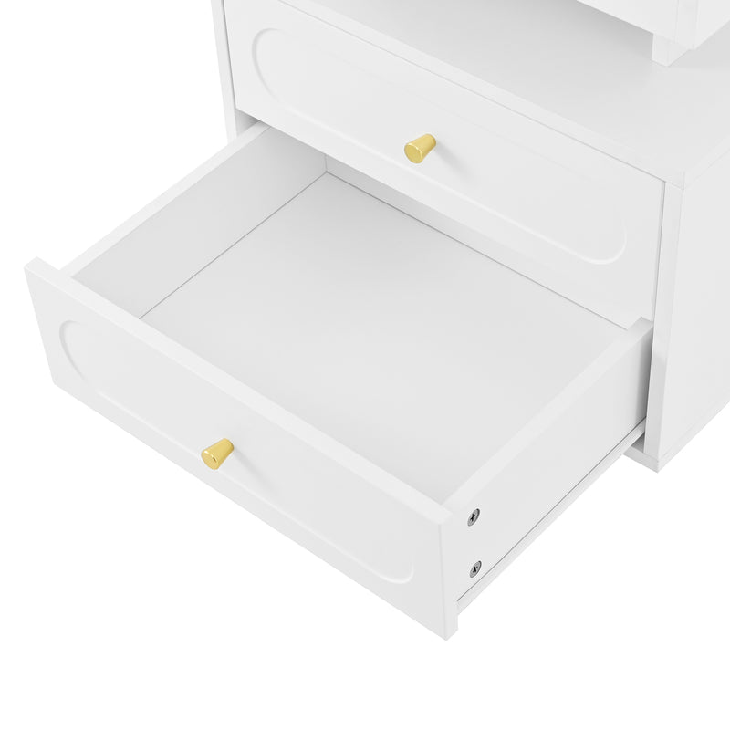 Table de chevet blanche avec éclairage LED, 2 tiroirs et rangement ouvert 50x40x60cm ACTUATOR