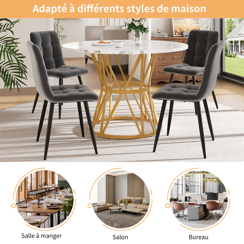 Table de salle à manger ronde effet marbre blanc pieds chic dorés ADHIEH