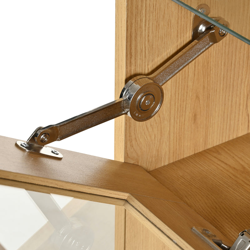 Buffet haut effet bois porte battante éclairage LED et range bouteuille AEDOL