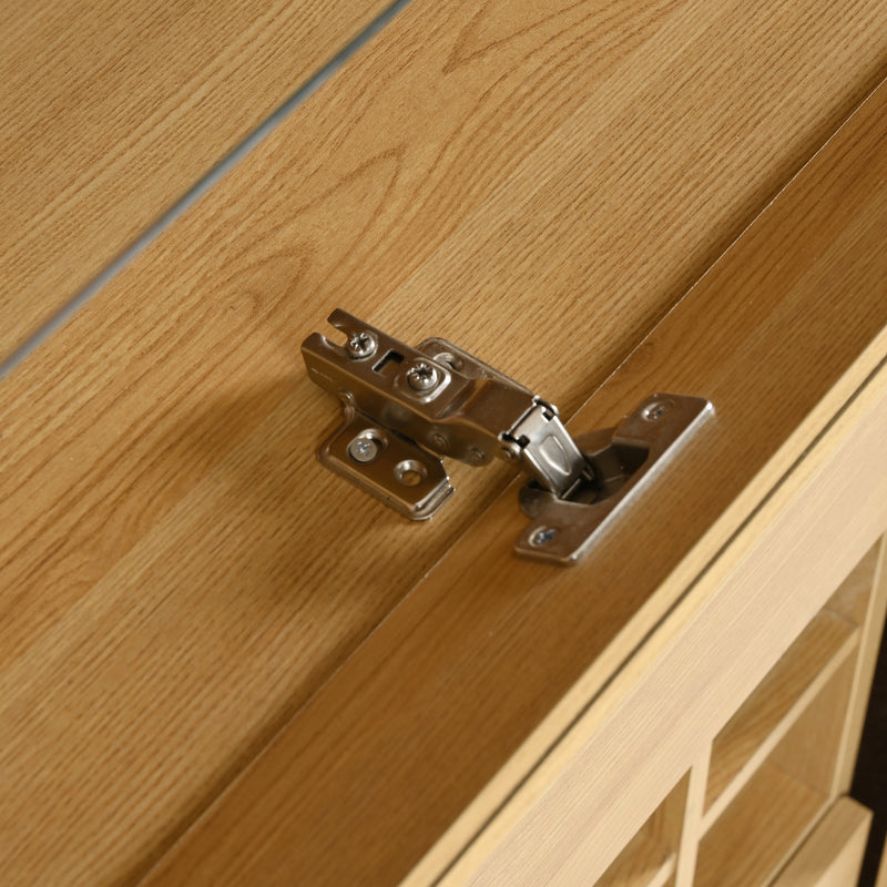 Buffet haut effet bois porte battante éclairage LED et range bouteuille AEDOL