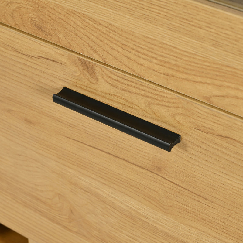 Buffet haut effet bois porte battante éclairage LED et range bouteuille AEDOL