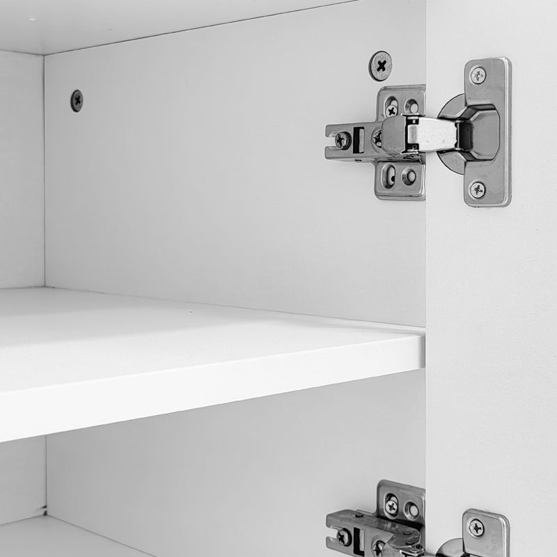 Meuble TV blanc luxueux avec portes sculptées et pieds dorés AEKRON G