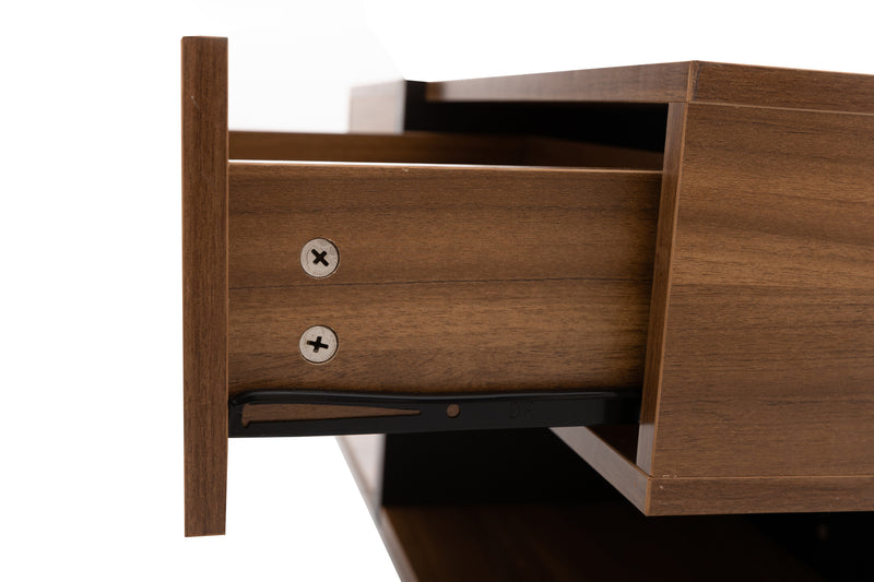 Table basse carrée effet bois 4 tiroirs et étagère ouverte AHNOIR