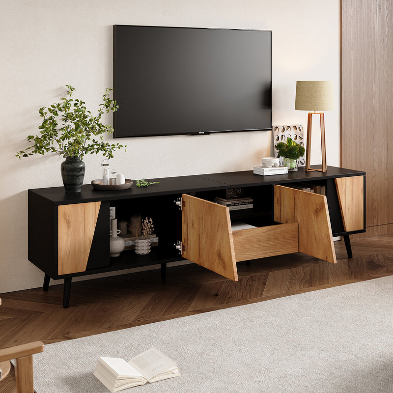 Meuble TV bicolore effet bois et noir 2 portes et tiroir FERNWING