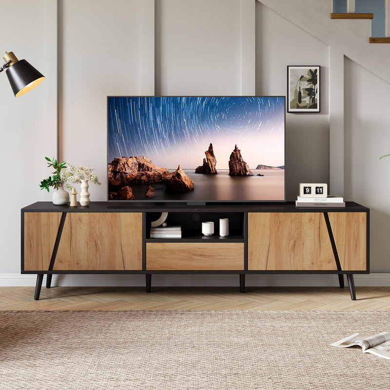 Meuble TV bicolore effet bois et noir 2 portes et tiroir FERNWING