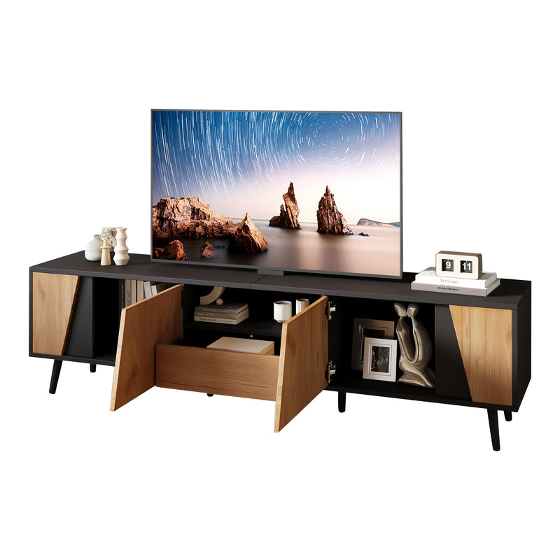Meuble TV bicolore effet bois et noir 2 portes et tiroir FERNWING
