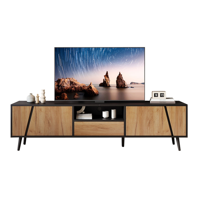 Meuble TV bicolore effet bois et noir 2 portes et tiroir FERNWING