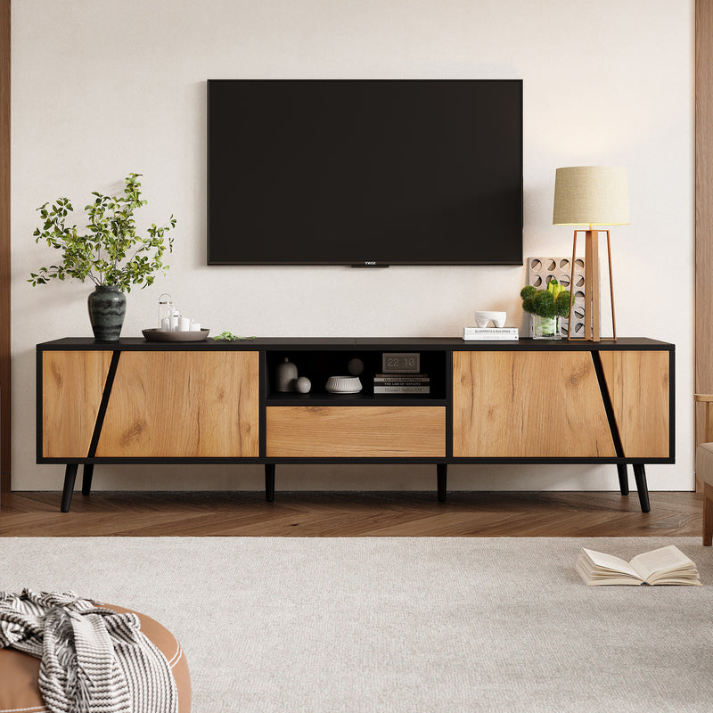 Meuble TV bicolore effet bois et noir 2 portes et tiroir FERNWING