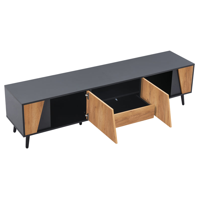 Meuble TV bicolore effet bois et noir 2 portes et tiroir FERNWING