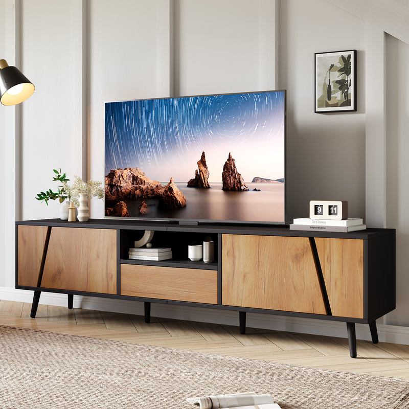Meuble TV bicolore effet bois et noir 2 portes et tiroir FERNWING