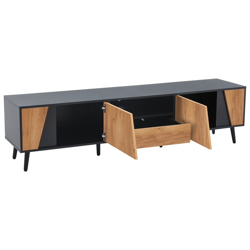 Meuble TV bicolore effet bois et noir 2 portes et tiroir FERNWING