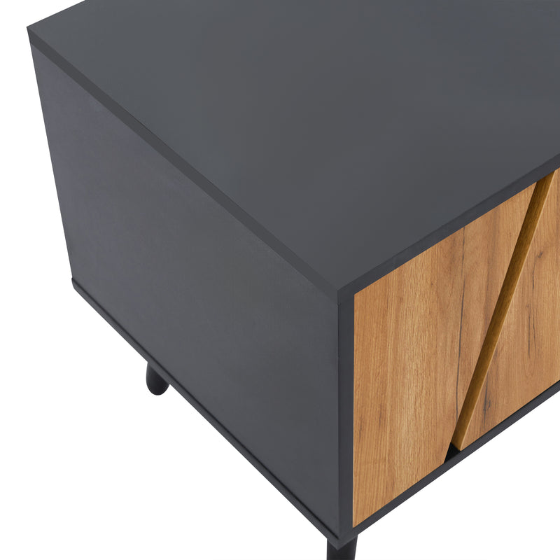 Meuble TV bicolore effet bois et noir 2 portes et tiroir FERNWING