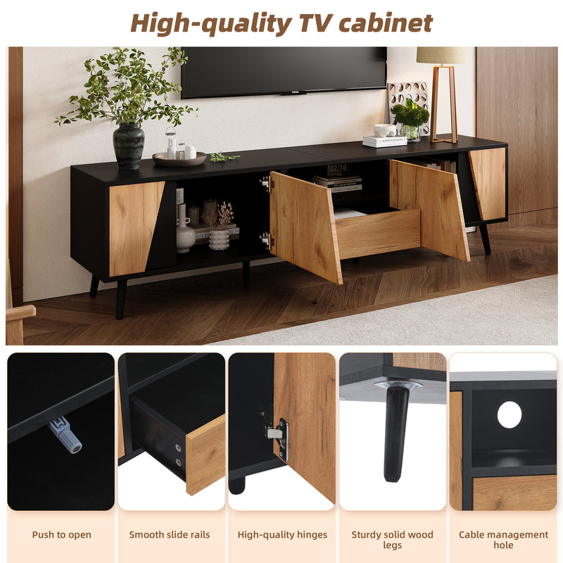 Meuble TV bicolore effet bois et noir 2 portes et tiroir FERNWING